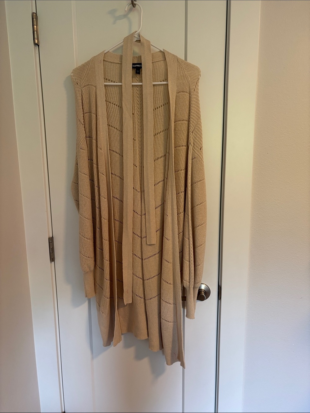 Express Neutral Open-Weave Beige Cardigan